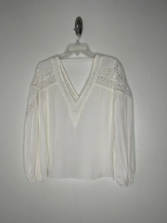 Ramy Brook Komi Eyelet Elegant Long Sleeve V Neck White Top Size Small - Picture 7 of 7